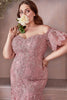Off Shoulder Mermaid Embroidered with Floral Pattern Short Puff Sleeves Prom & Bridesmaid Dress CDCD959C