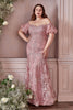 Off Shoulder Mermaid Embroidered with Floral Pattern Short Puff Sleeves Prom & Bridesmaid Dress CDCD959C