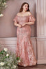 Off Shoulder Mermaid Embroidered with Floral Pattern Short Puff Sleeves Prom & Bridesmaid Dress CDCD959C