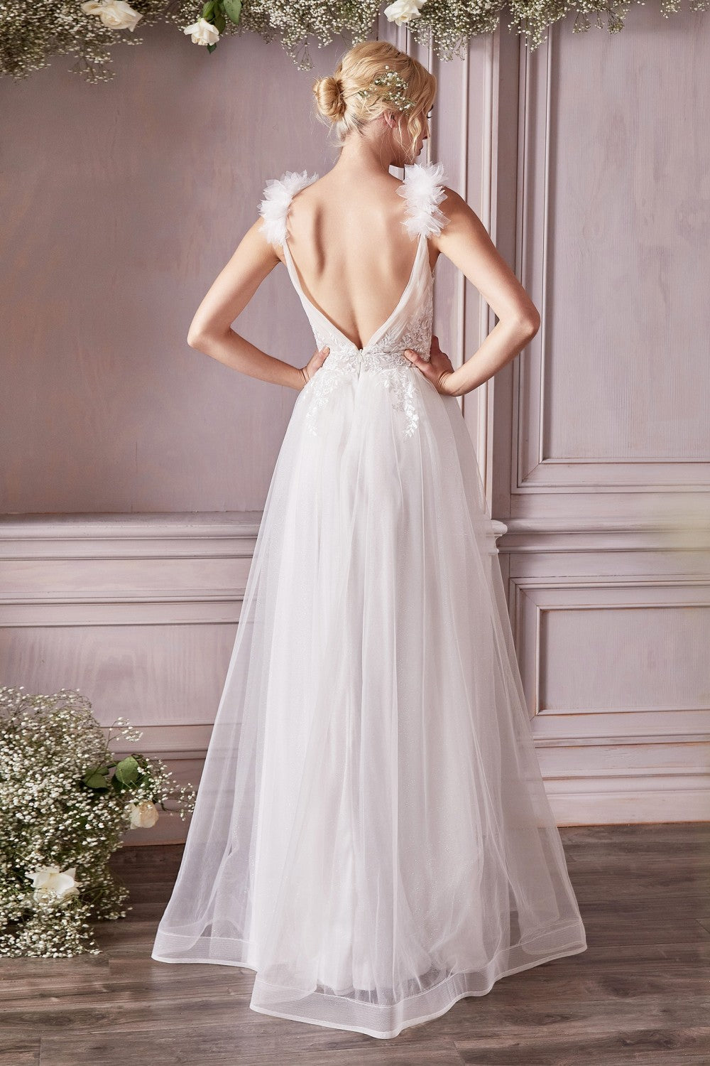 A-line Floral Appliqu Waistline Sensual V-neckline Backless Bodice Lo smcfashion.com A-line Floral Appliqu Waistline Sensual V-neckline Backless Bodice Lo smcfashion.com