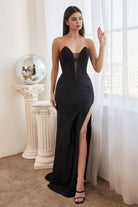 Strapless Corset with Mid Open Back and V-neck Formal Cute Luxury Prom & Bridesmaid Gown hot stones Embroidery Gala Sexy Dress CDCDS419 Sale-Prom Dress-smcfashion.com