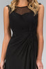 Ruched Floor Length Dress with Illusion Neckline and Sheer Back GLGL1375