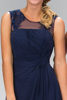 Ruched Floor Length Dress with Illusion Neckline and Sheer Back GLGL1375-PROM-smcfashion.com