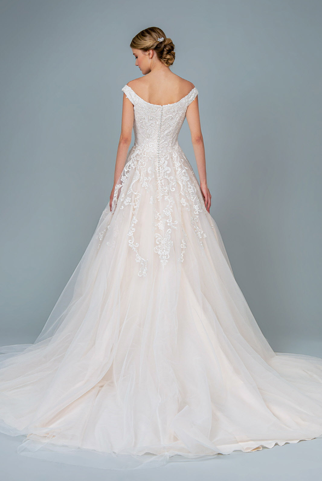 Embroidery Embellished Mesh A-Line Wedding Gown Tail GLGL1800-WEDDING GOWNS-smcfashion.com