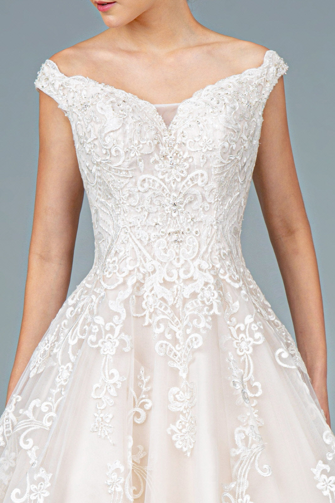 Embroidery Embellished Mesh A-Line Wedding Gown Tail GLGL1800-WEDDING GOWNS-smcfashion.com