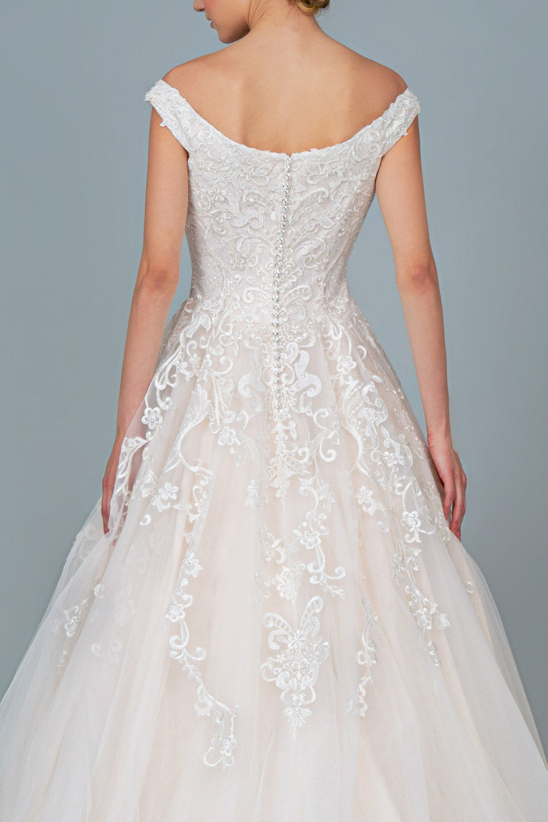 Embroidery Embellished Mesh A-Line Wedding Gown Tail GLGL1800-WEDDING GOWNS-smcfashion.com