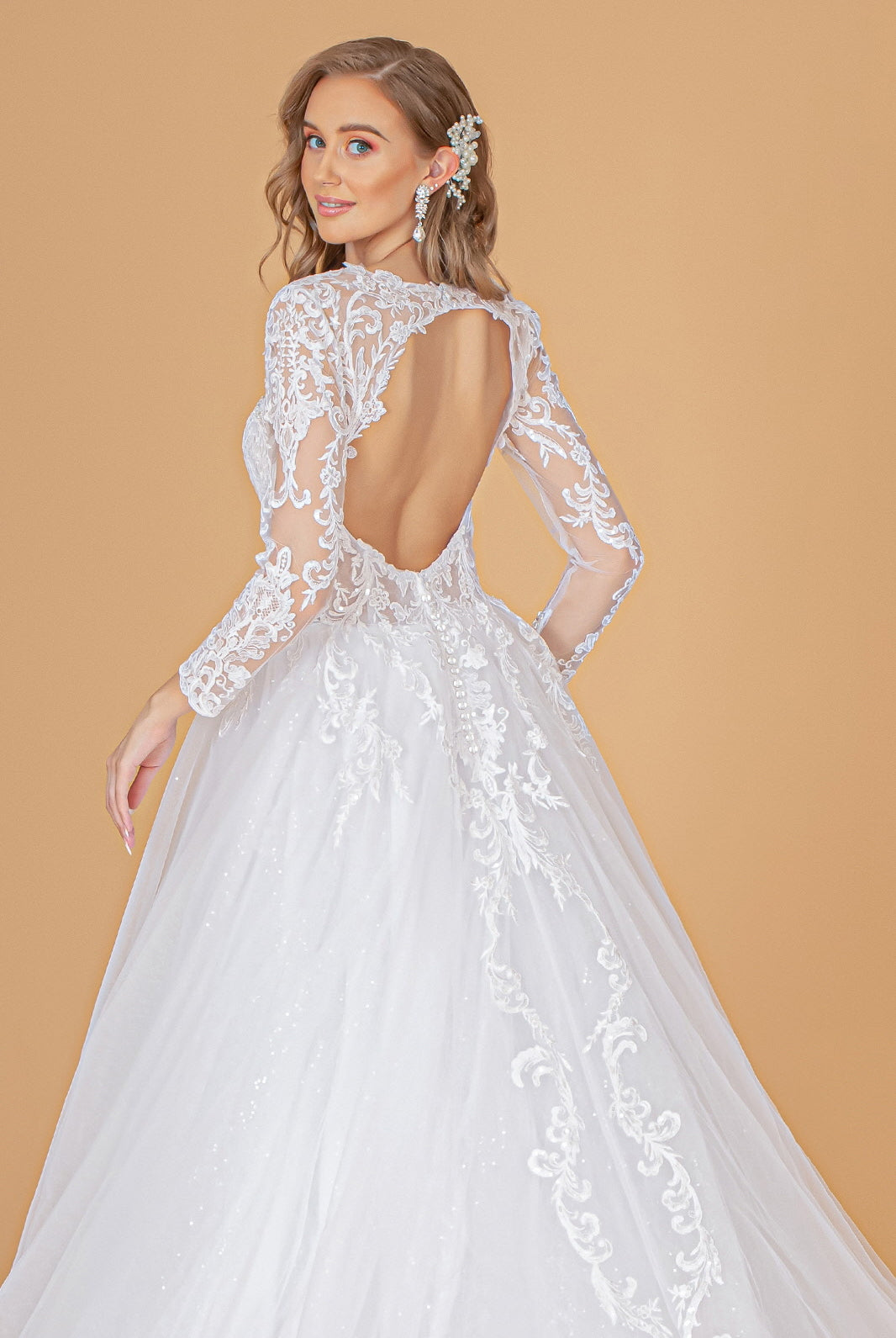 Illusion V-Neck Embroidered Mesh Wedding Gown Sequin Lining GLGL1804-WEDDING GOWNS-smcfashion.com