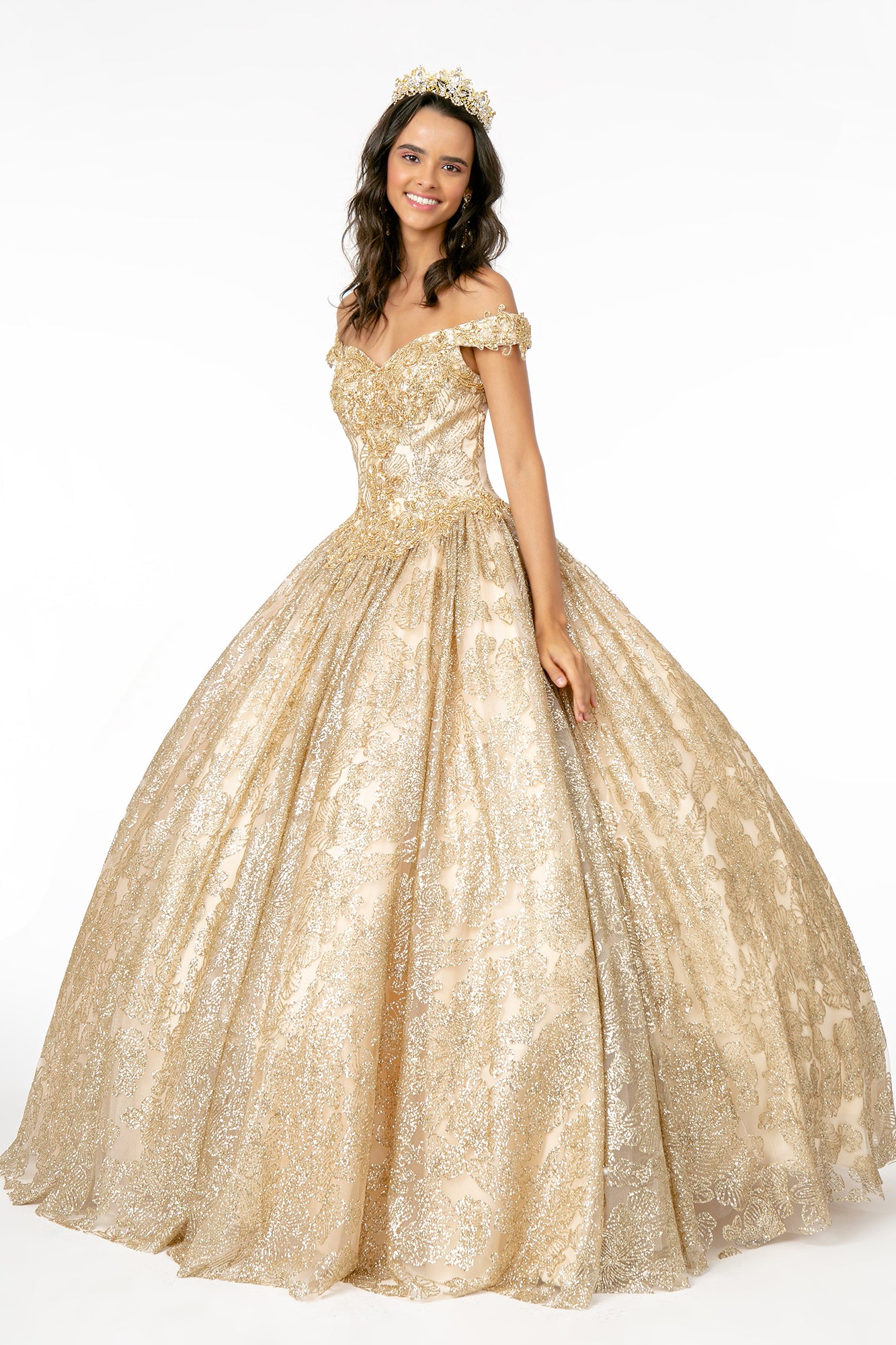 Sweetheart Neckline Cut-Away Shoulder Glitter Mesh Quinceanera Dress GLGL1820-QUINCEANERA-smcfashion.com