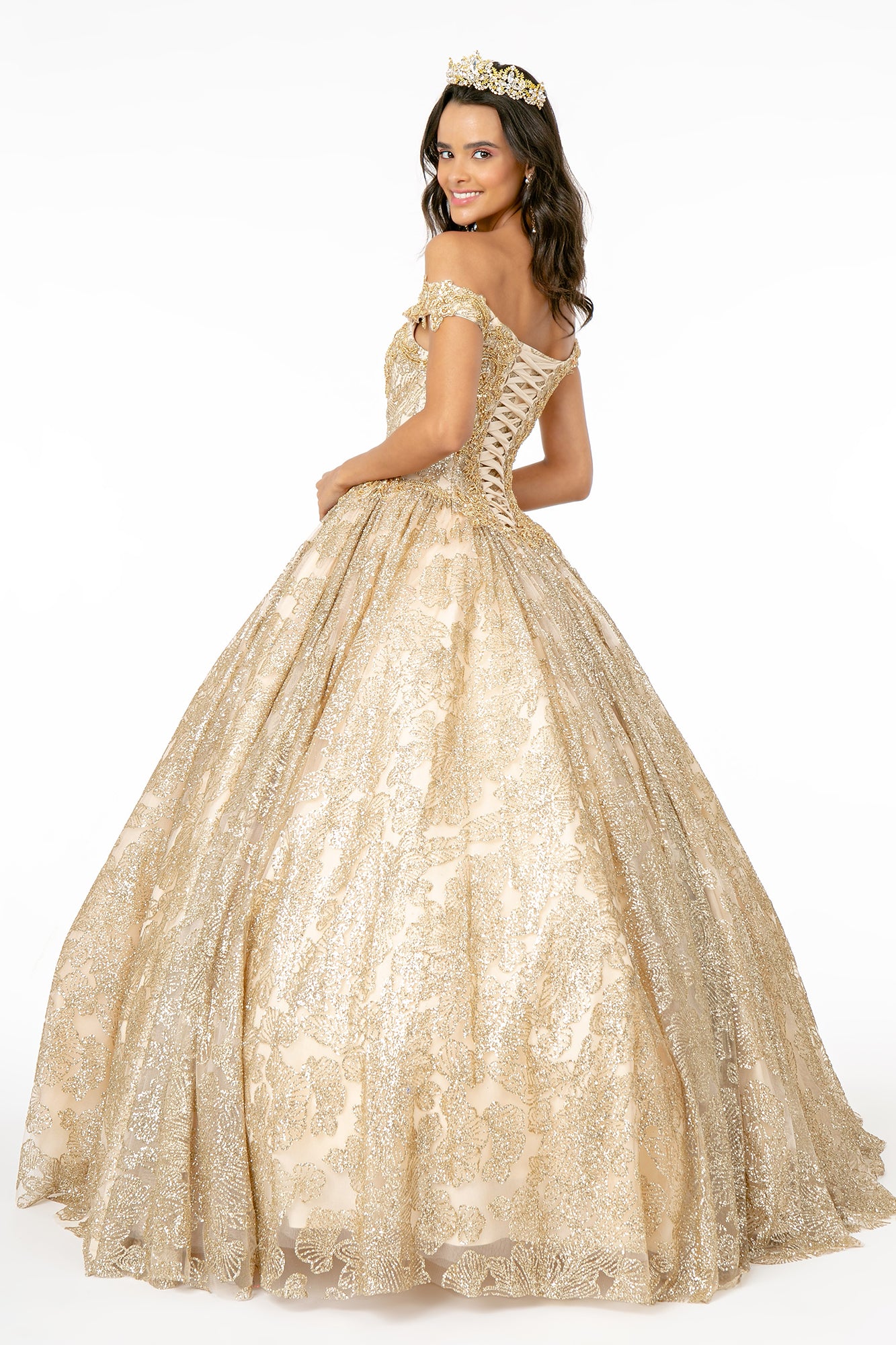 Sweetheart Neckline Cut-Away Shoulder Glitter Mesh Quinceanera Dress GLGL1820-QUINCEANERA-smcfashion.com