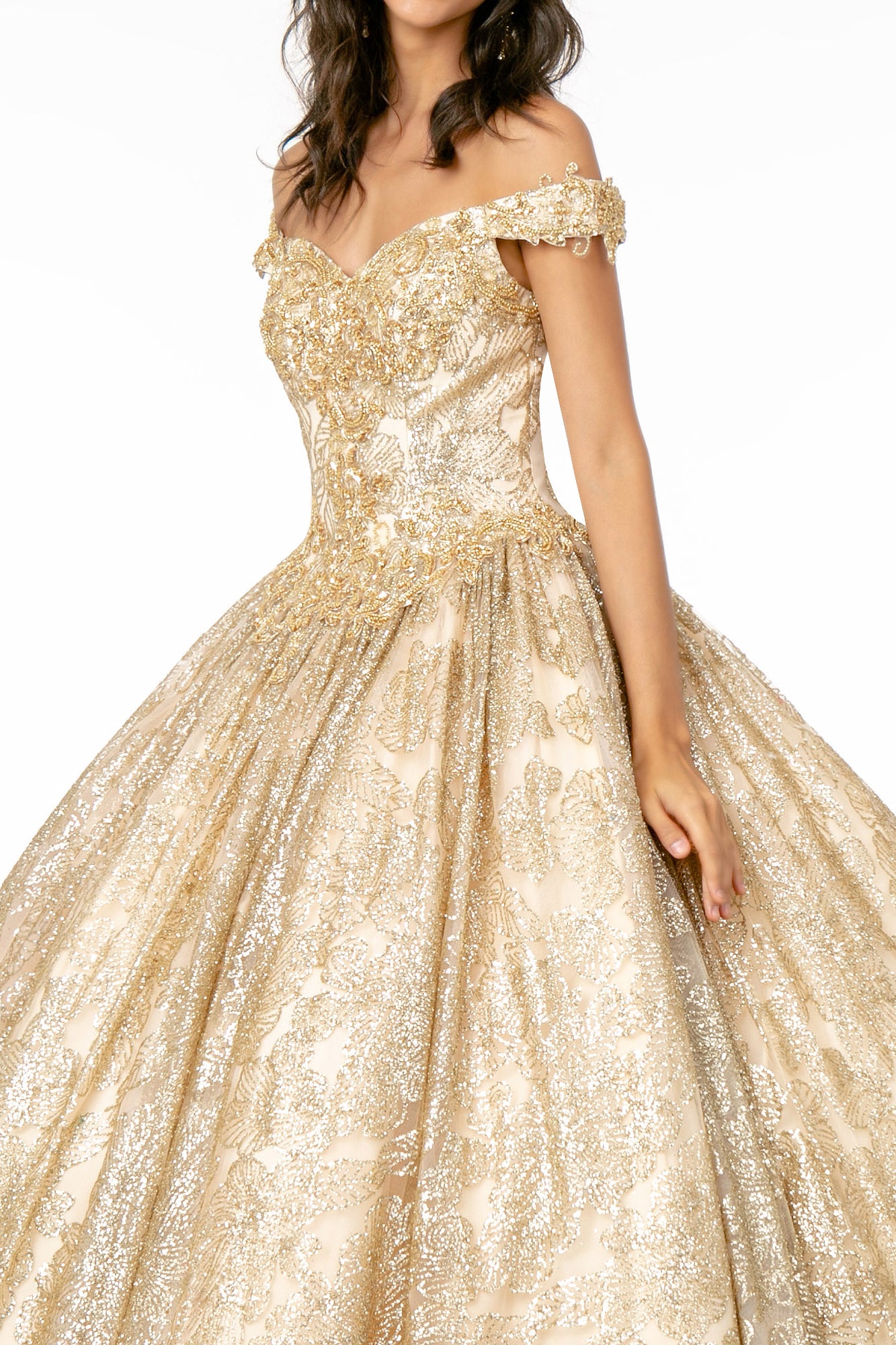 Sweetheart Neckline Cut-Away Shoulder Glitter Mesh Quinceanera Dress GLGL1820-QUINCEANERA-smcfashion.com