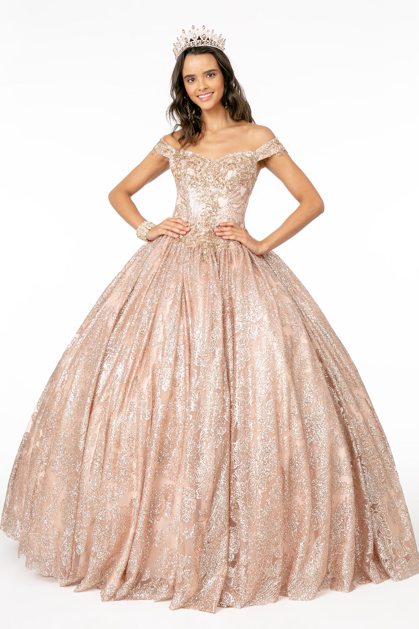 Sweetheart Neckline Cut-Away Shoulder Glitter Mesh Quinceanera Dress GLGL1820-QUINCEANERA-smcfashion.com