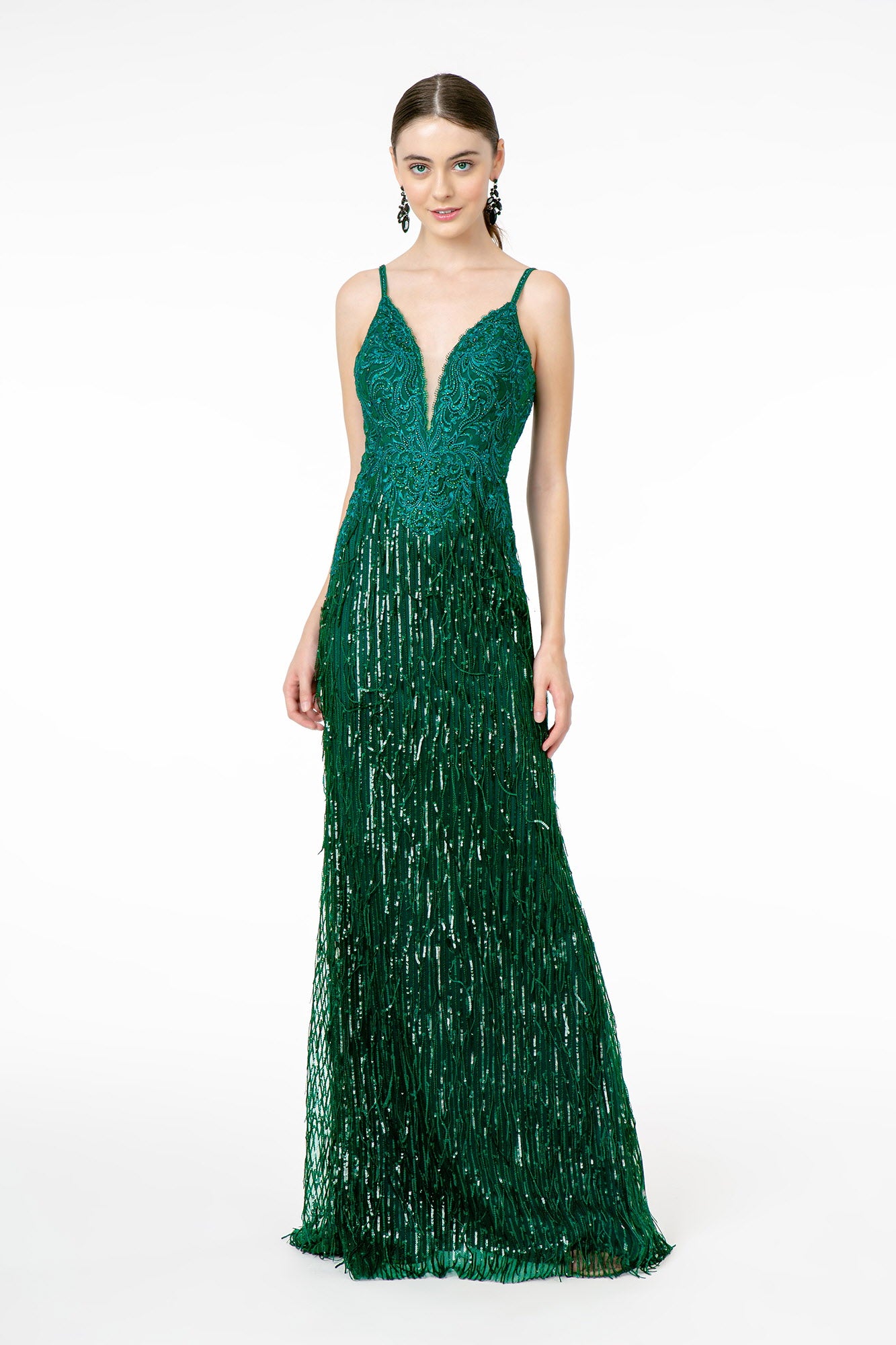 Illusion V-Neck Embroidered Top and Sequin Skirt Mermaid Dress GLGL1824-SPECIAL-smcfashion.com