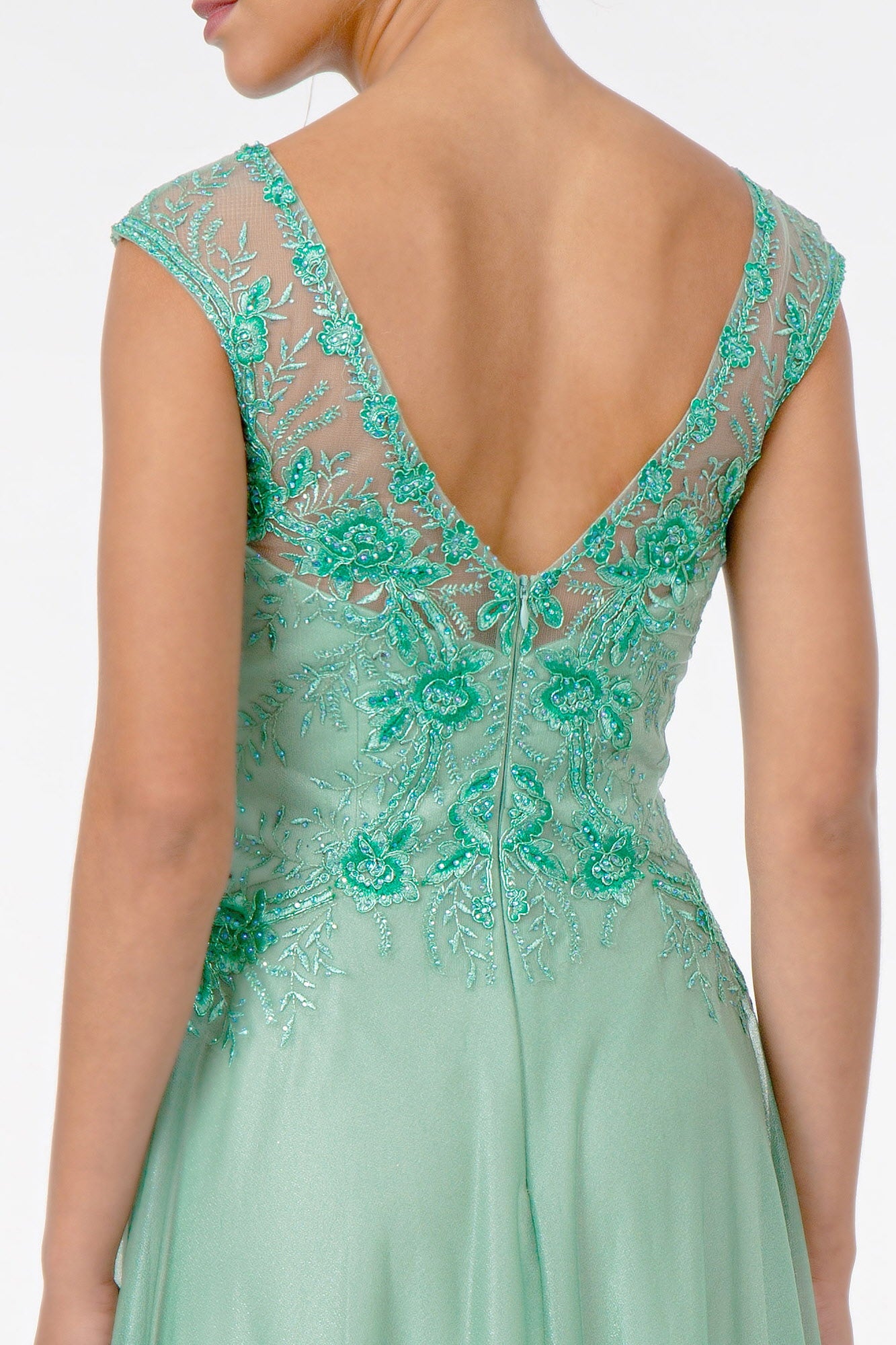Embroidered Bodice V-Neck Long Dress V-Back GLGL1826-SPECIAL-smcfashion.com