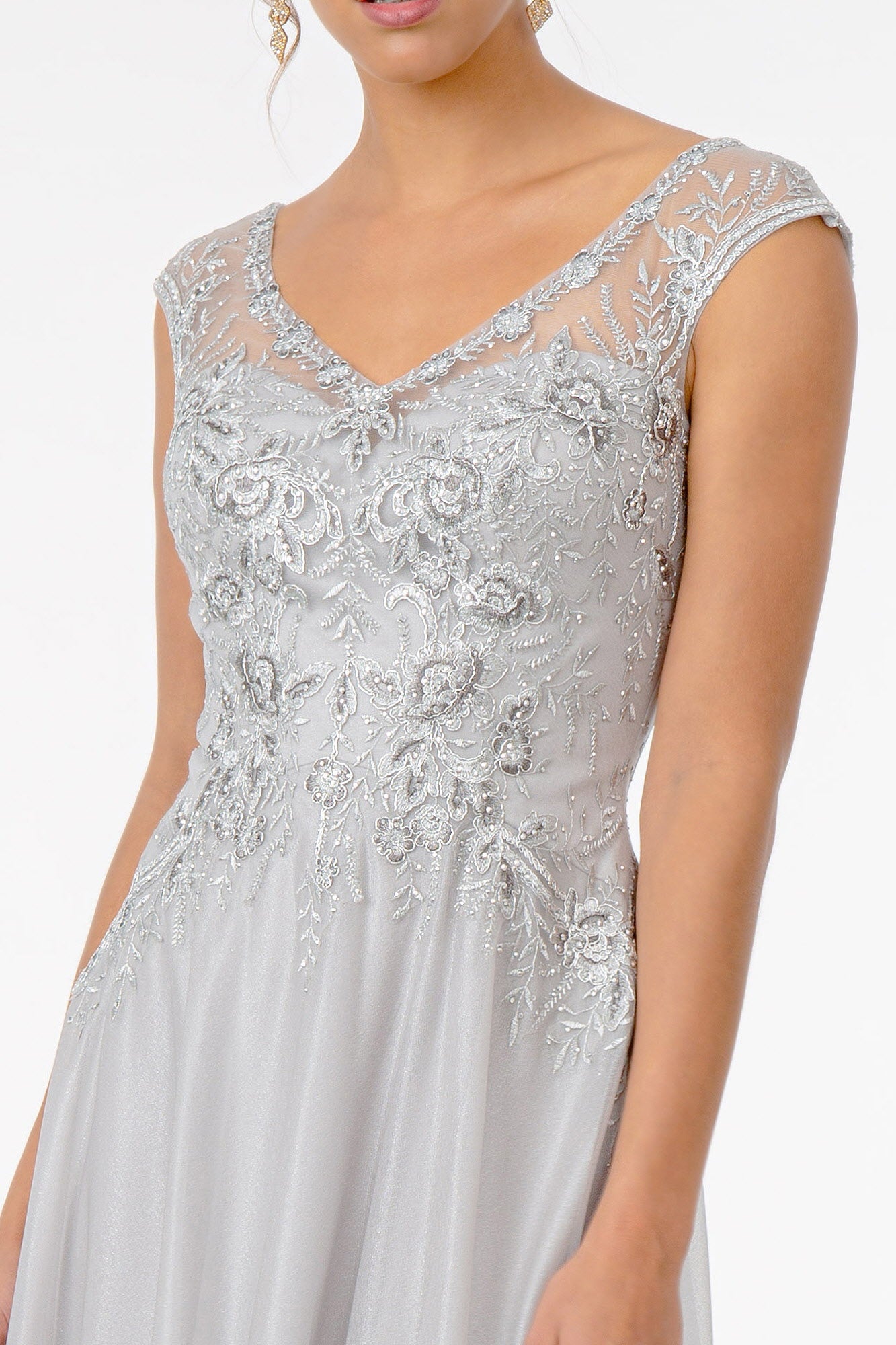 Embroidered Bodice V-Neck Long Dress V-Back GLGL1826-SPECIAL-smcfashion.com