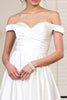 Pleated Waistline Sweethearted Cut-Away Shoulder Satin A-Line Dress - Mask Not Included GLGL1908