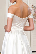 Pleated Waistline Sweethearted Cut-Away Shoulder Satin A-Line Dress - Mask Not Included GLGL1908-Wedding Dress-smcfashion.com