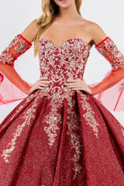 Sweethearted Ruffle Tail Quinceanera Dress Detached Mesh Sleeve - Mask Not Included GLGL1912-QUINCEANERA-smcfashion.com