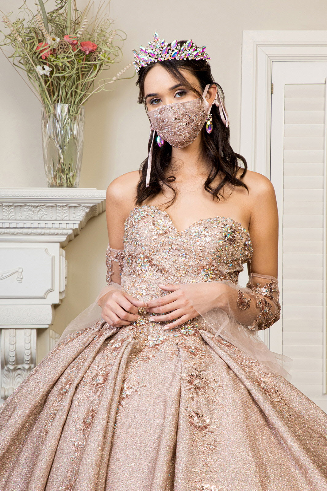 Sweethearted Ruffle Tail Quinceanera Dress Detached Mesh Sleeve - Mask Not Included GLGL1912-QUINCEANERA-smcfashion.com