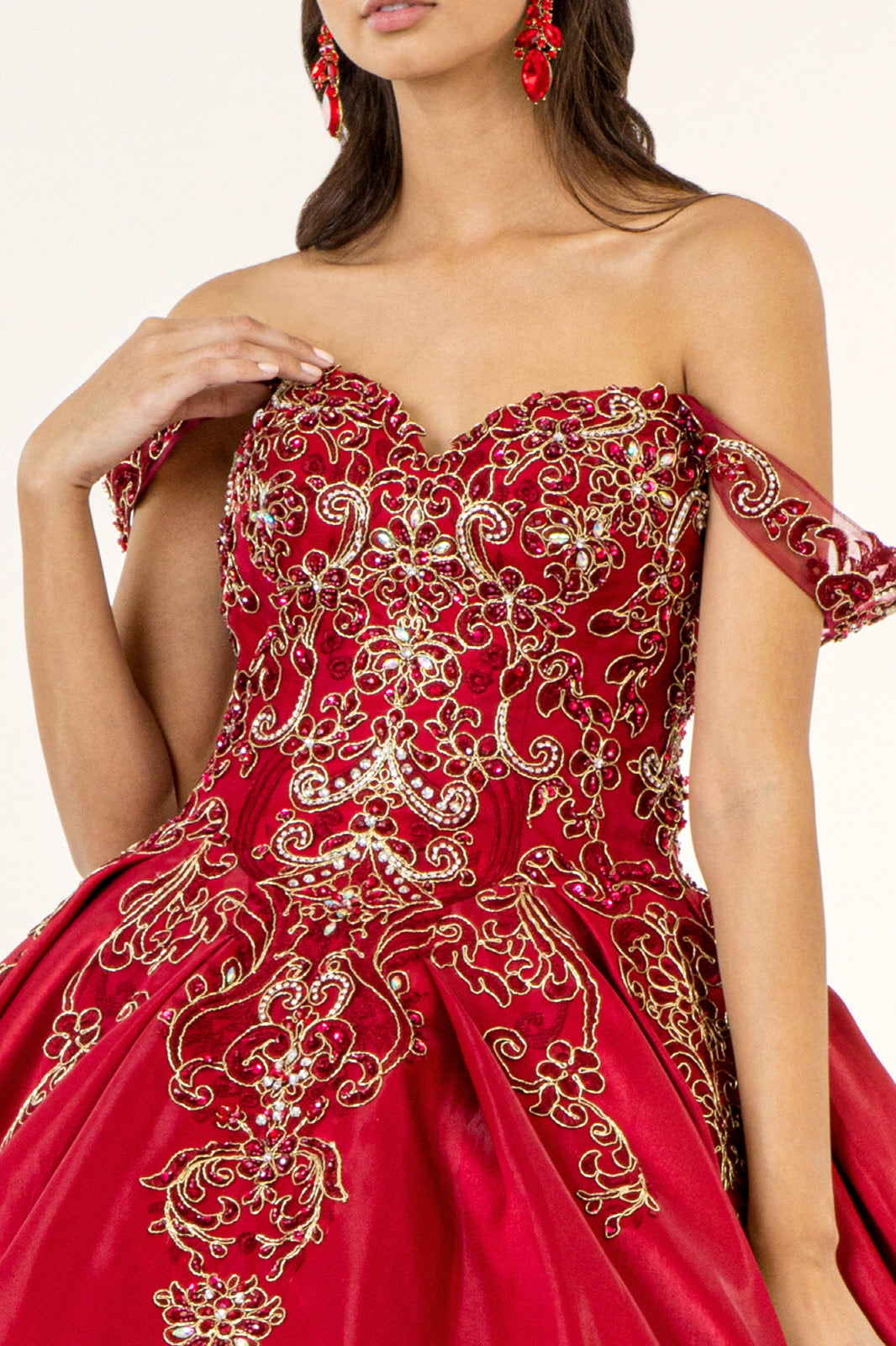 Embroidered Mesh Strap Satin Quinceanera Dress Mesh Tail - Mask Not Included GLGL1930-QUINCEANERA-smcfashion.com