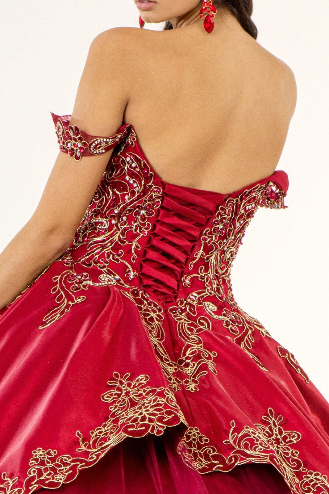 Embroidered Mesh Strap Satin Quinceanera Dress Mesh Tail - Mask Not Included GLGL1930-QUINCEANERA-smcfashion.com
