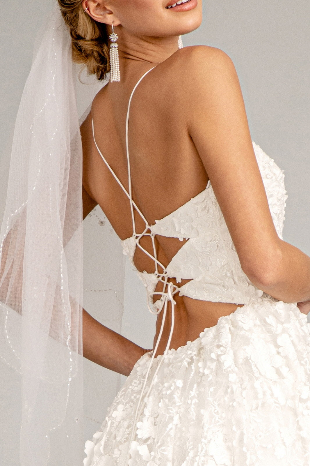 Floral Embroidered Lace-Up Mesh Wedding Gown Sweetheart Neckline GLGL1985-WEDDING GOWNS-smcfashion.com
