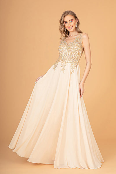 V-Neck Embroidered Chiffon Long Dress GLGL2311 Sale
