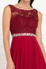 Lace Top Chiffon Long Dress Accented by Jewels on the Waist GLGL2420