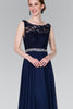 Lace Top Chiffon Long Dress Accented by Jewels on the Waist GLGL2420