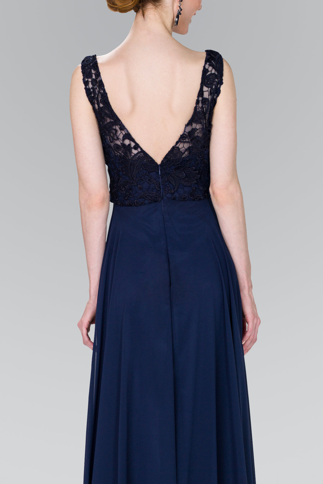 Lace Top Chiffon Long Dress Accented by Jewels on the Waist GLGL2420-PROM-smcfashion.com