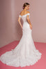 Cut-Away Shoulder Embroidered Mesh Mermaid Wedding Gown GLGL2594