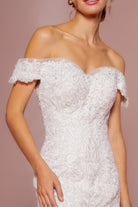 Cut-Away Shoulder Embroidered Mesh Mermaid Wedding Gown GLGL2594-WEDDING GOWNS-smcfashion.com