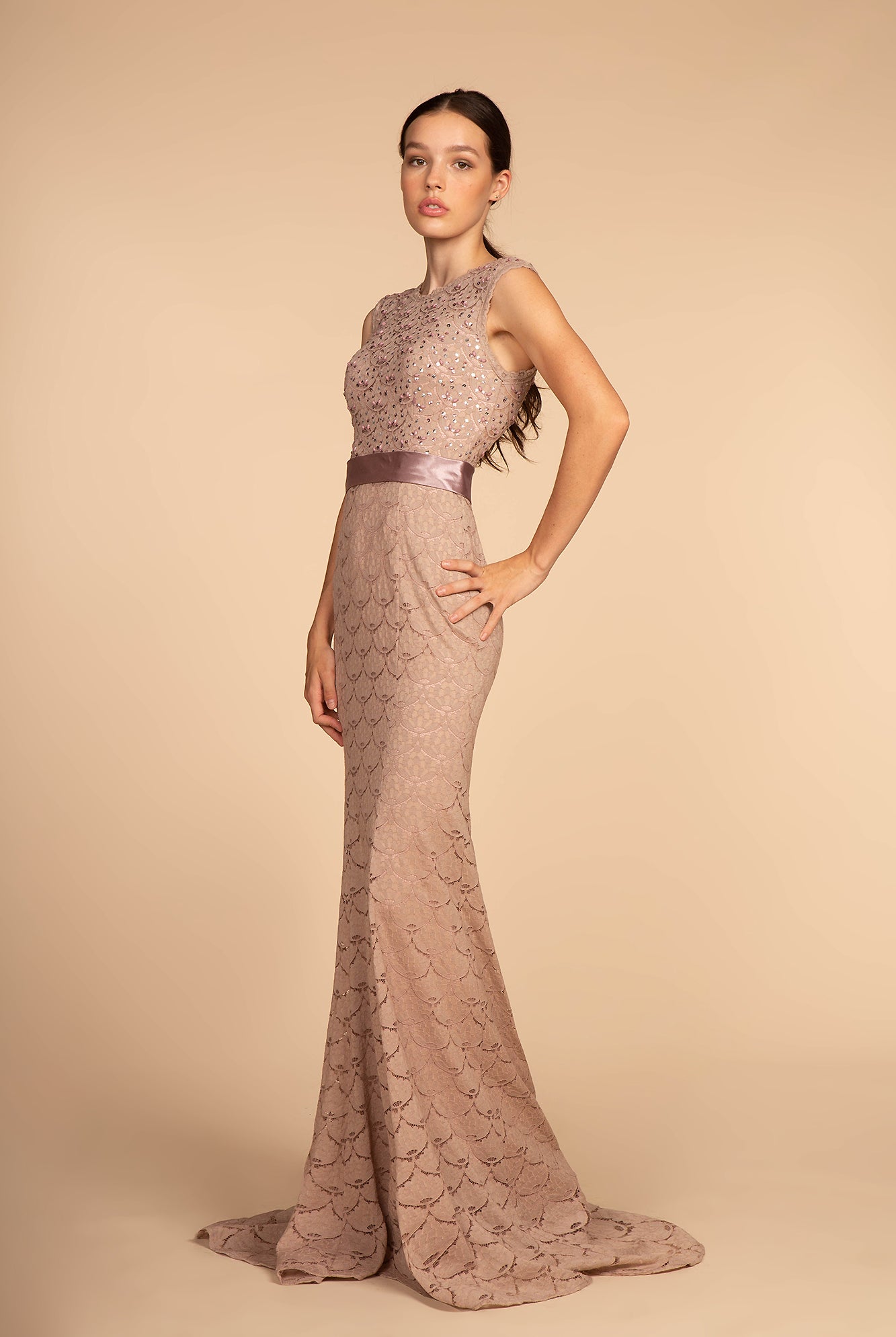 Jewel Embellished Bodice Lace Long Dress GLGL2613-MOTHER OF BRIDE-smcfashion.com