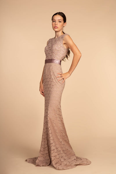 Jewel Embellished Bodice Lace Long Dress GLGL2613