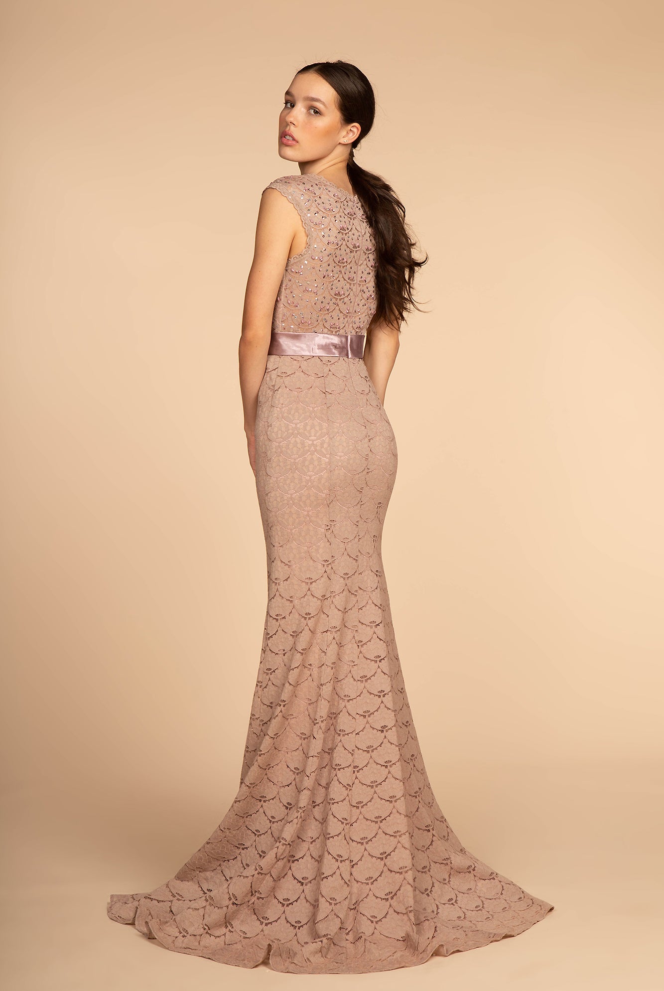 Jewel Embellished Bodice Lace Long Dress GLGL2613-MOTHER OF BRIDE-smcfashion.com