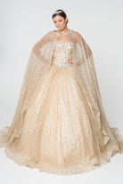 Jewel Embellished Bodice Glitter Mesh Ball Gown Glitter Mesh Cape GLGL2801-QUINCEANERA-smcfashion.com