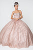 Jewel Embellished Bodice Glitter Mesh Ball Gown Glitter Mesh Cape GLGL2801