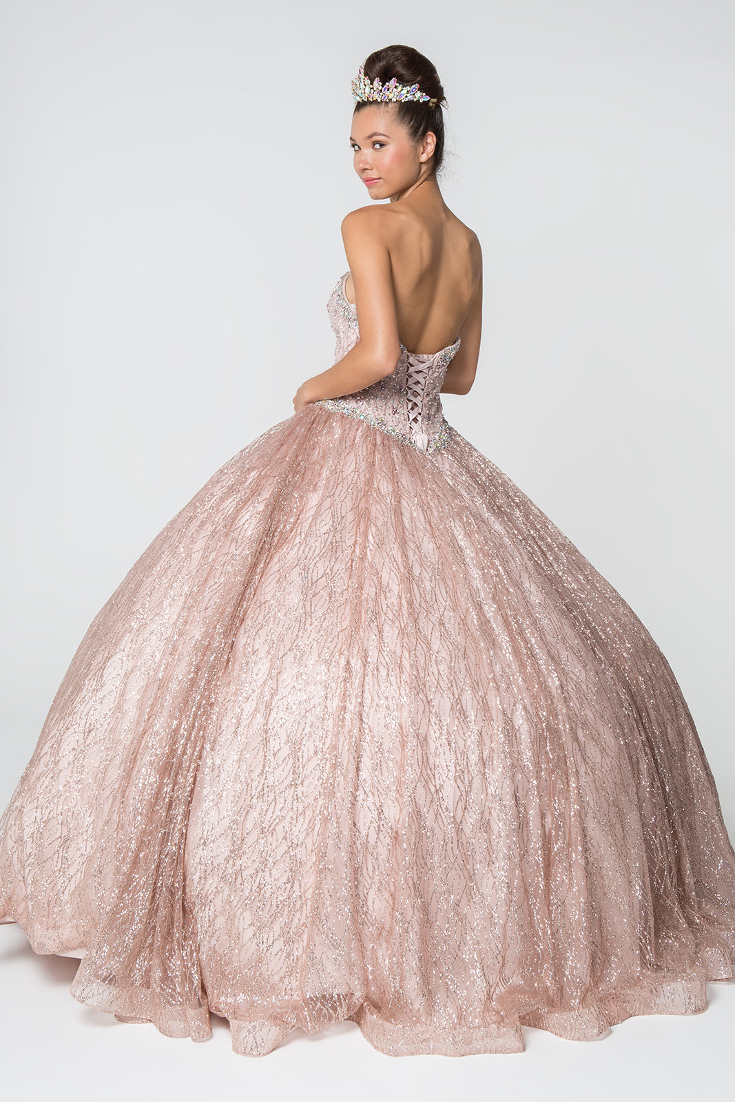 Jewel Embellished Bodice Glitter Mesh Ball Gown Glitter Mesh Cape GLGL2801-QUINCEANERA-smcfashion.com