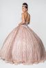 Jewel Embellished Bodice Glitter Mesh Ball Gown Glitter Mesh Cape GLGL2801