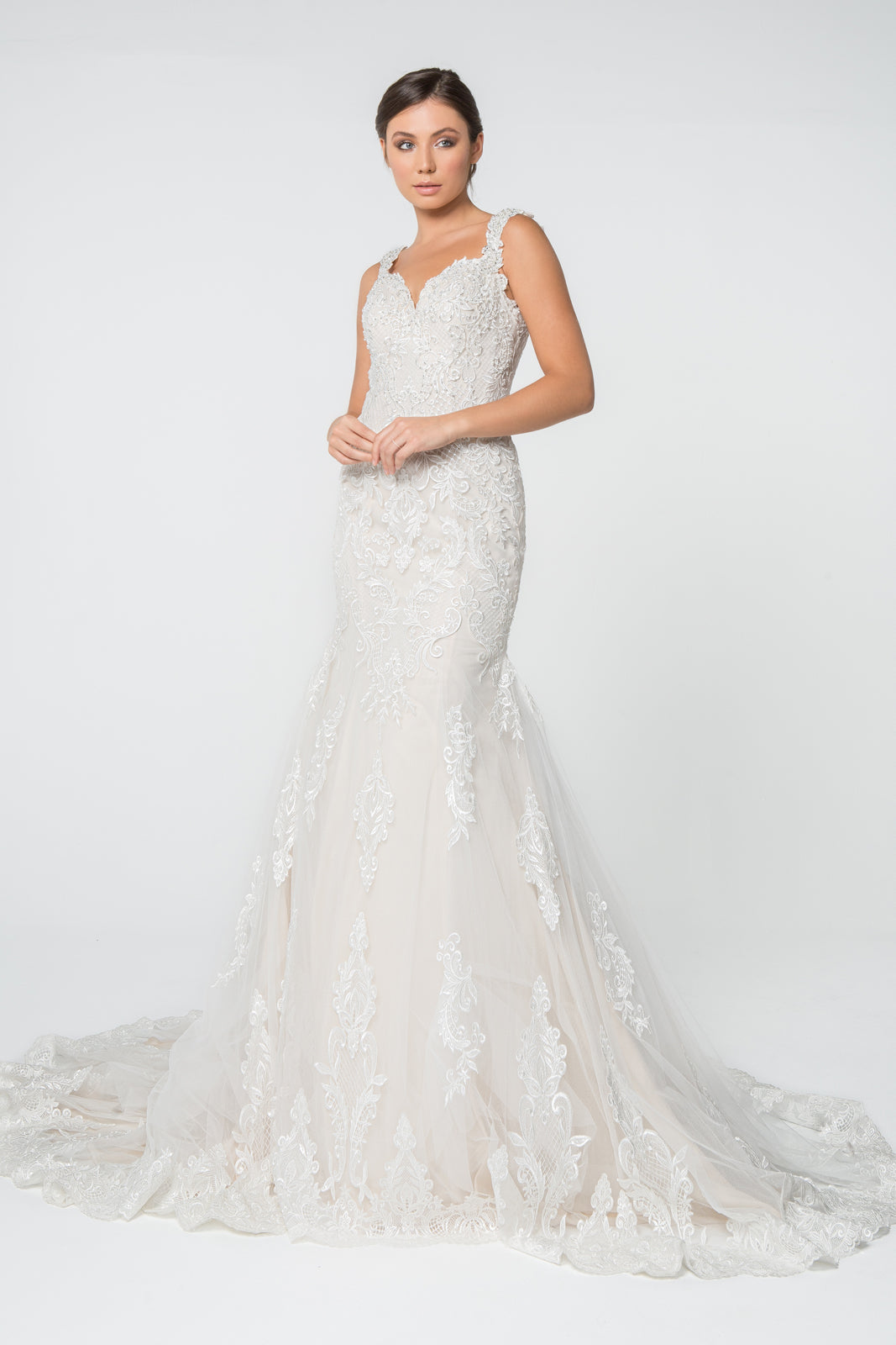 Lace and Jewel Embellished Mermaid Wedding Gown Tail GLGL2819 –