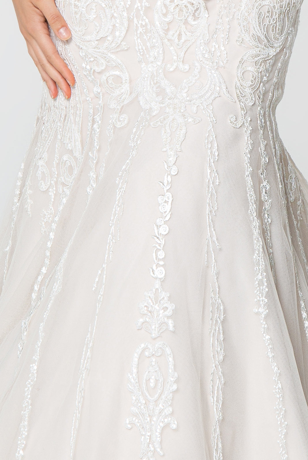 Lace Embellished Deep V-Neck Wedding Gown U-Back GLGL2821-WEDDING GOWNS-smcfashion.com