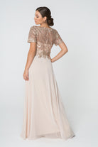 Lace Embellished Illusion V-Neck Long Dress GLGL2826-SPECIAL-smcfashion.com