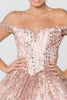 Sweetheart Neck Cut-Away Shoulder Glitter Mesh Ball Gown GLGL2831