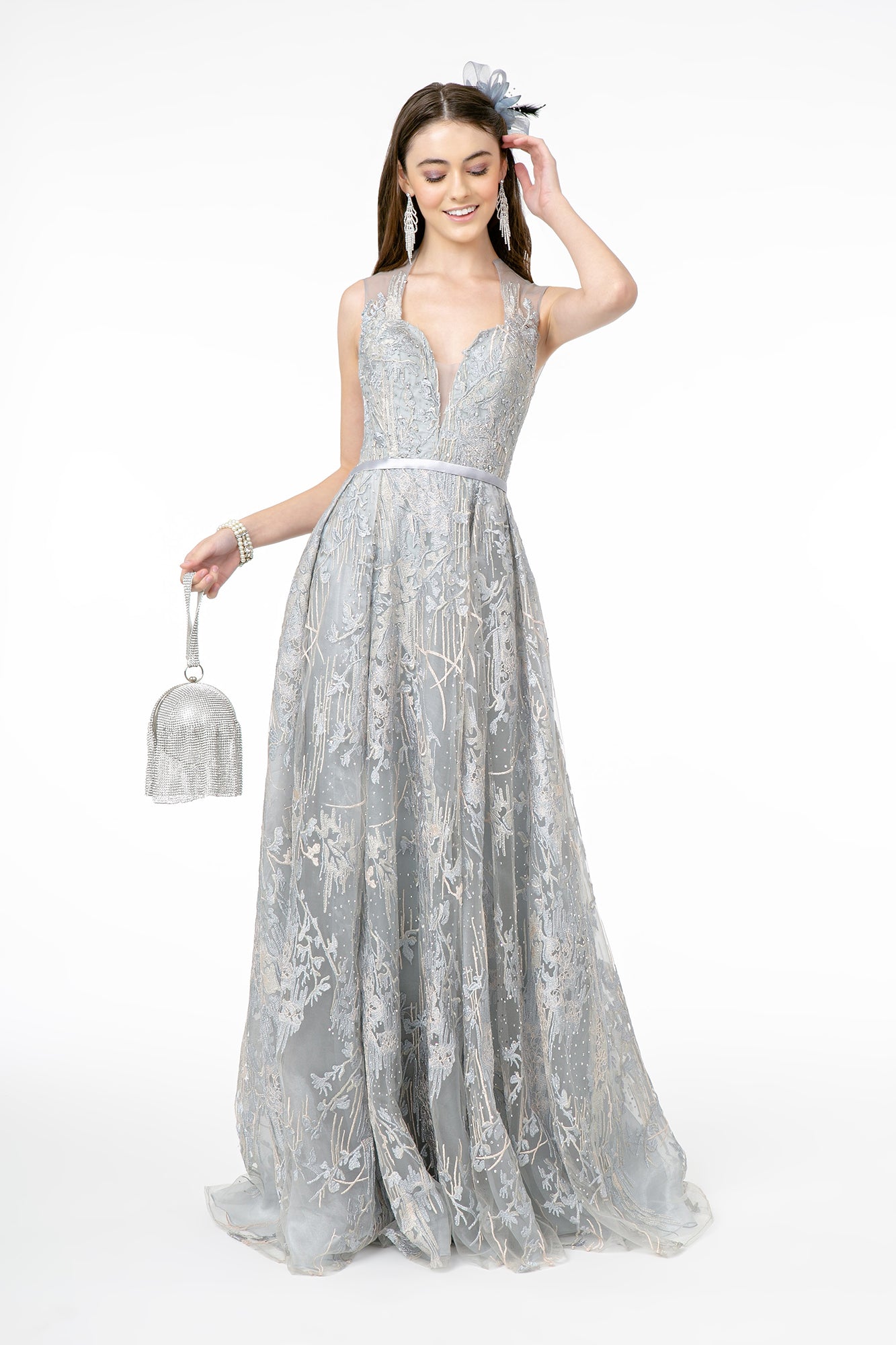 Lace Embellished A-Line Long Dress GLGL2835-SPECIAL-smcfashion.com