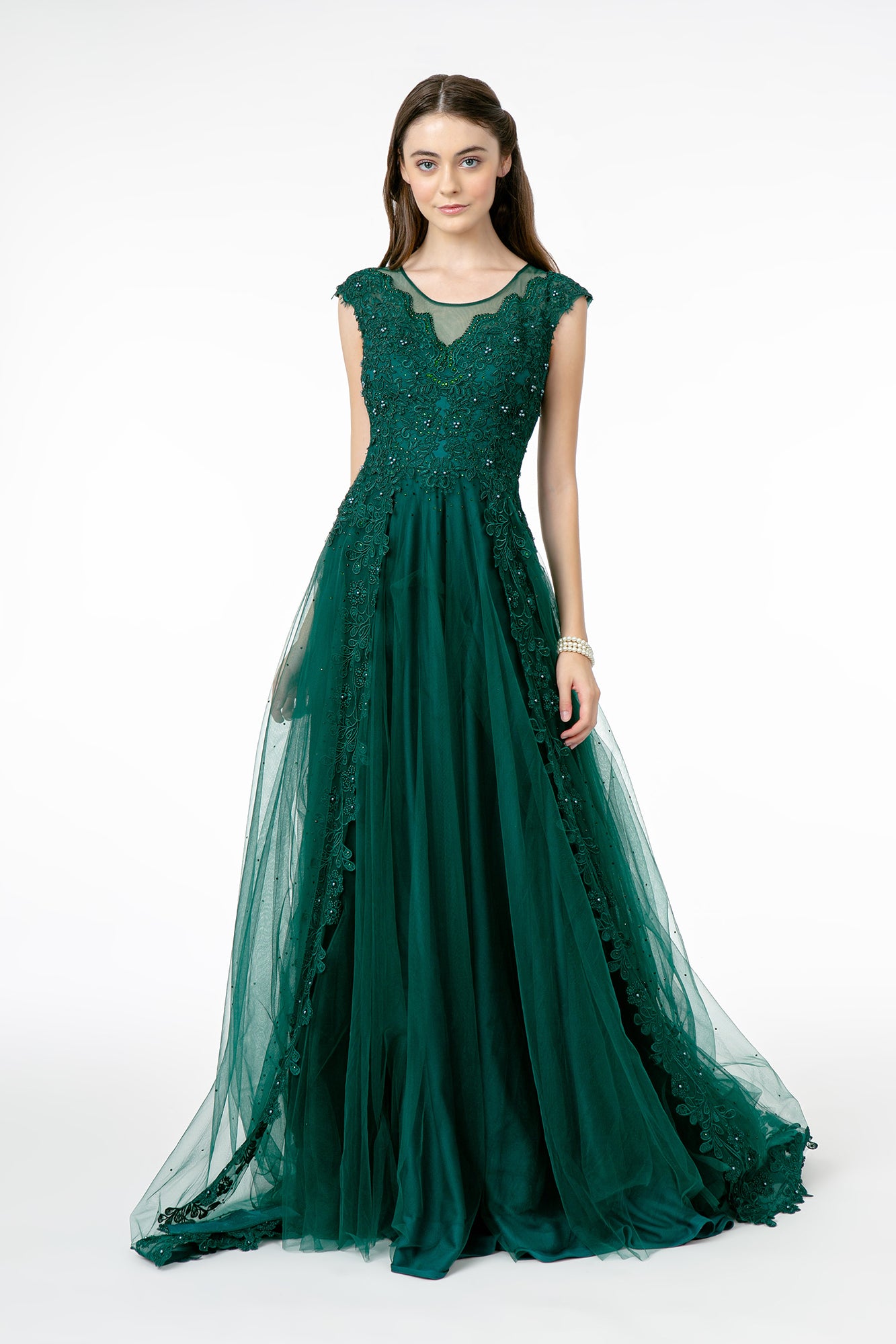 Embroidered Mesh A-Line Long Dress Sheer Back GLGL2882-PROM-smcfashion.com
