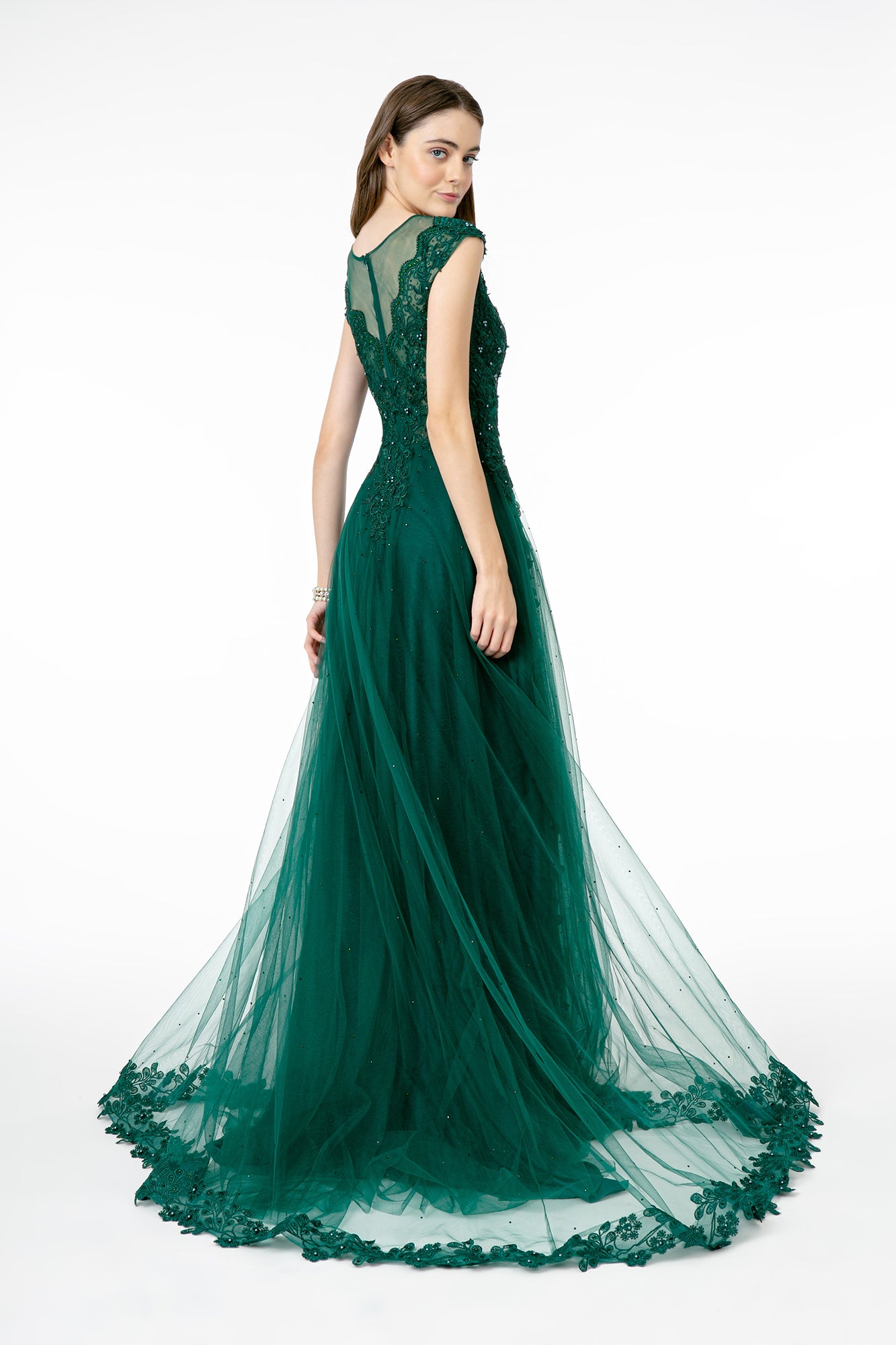 Embroidered Mesh A-Line Long Dress Sheer Back GLGL2882-PROM-smcfashion.com