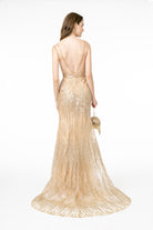 Floral Embroidery Glitter Mesh Mermaid Long Dress Jeweled Waist Band GLGL2889-PROM-smcfashion.com