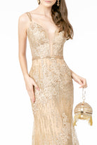 Floral Embroidery Glitter Mesh Mermaid Long Dress Jeweled Waist Band GLGL2889-PROM-smcfashion.com