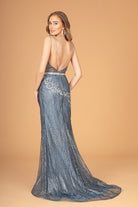 Floral Embroidery Glitter Mesh Mermaid Long Dress Jeweled Waist Band GLGL2889-PROM-smcfashion.com