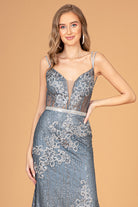 Floral Embroidery Glitter Mesh Mermaid Long Dress Jeweled Waist Band GLGL2889-PROM-smcfashion.com