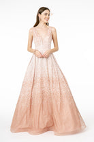 Illusion Deep V-Neck Glitter Tulle A-Line Dress GLGL2908-PROM-smcfashion.com